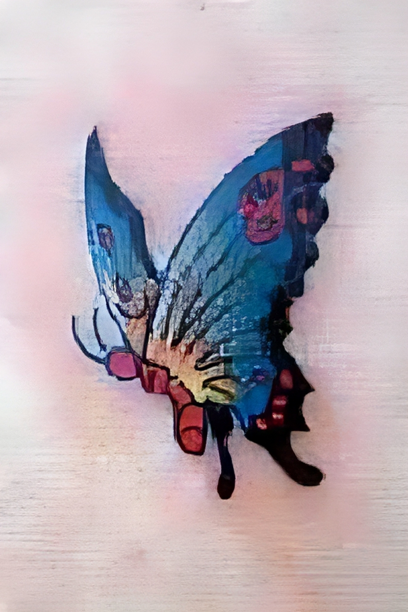 Bunter Schmetterling mit türkisen Flügeln