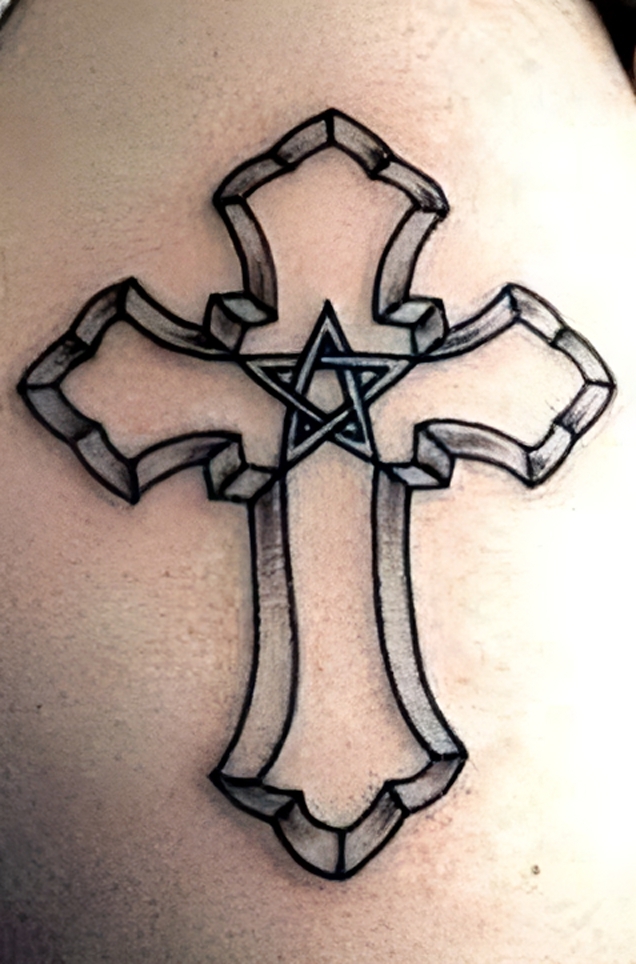 Schwarzes Kreuz mit Pentagramm in der Mitte