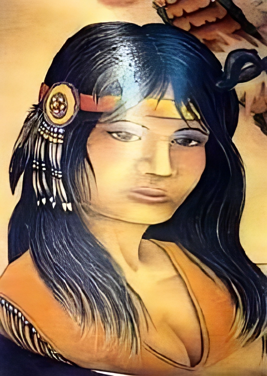 Squaw mit Indianerschmuck im Haar
