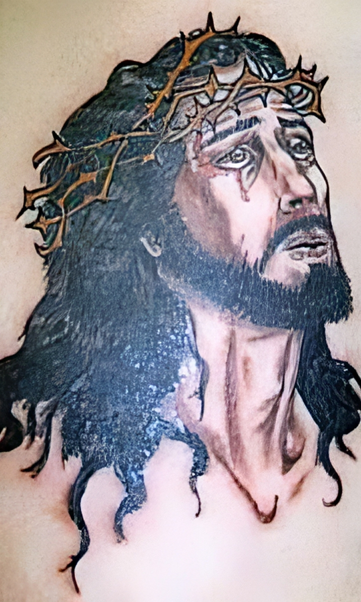 Weinendes Christus Bild mit Dornenkranz